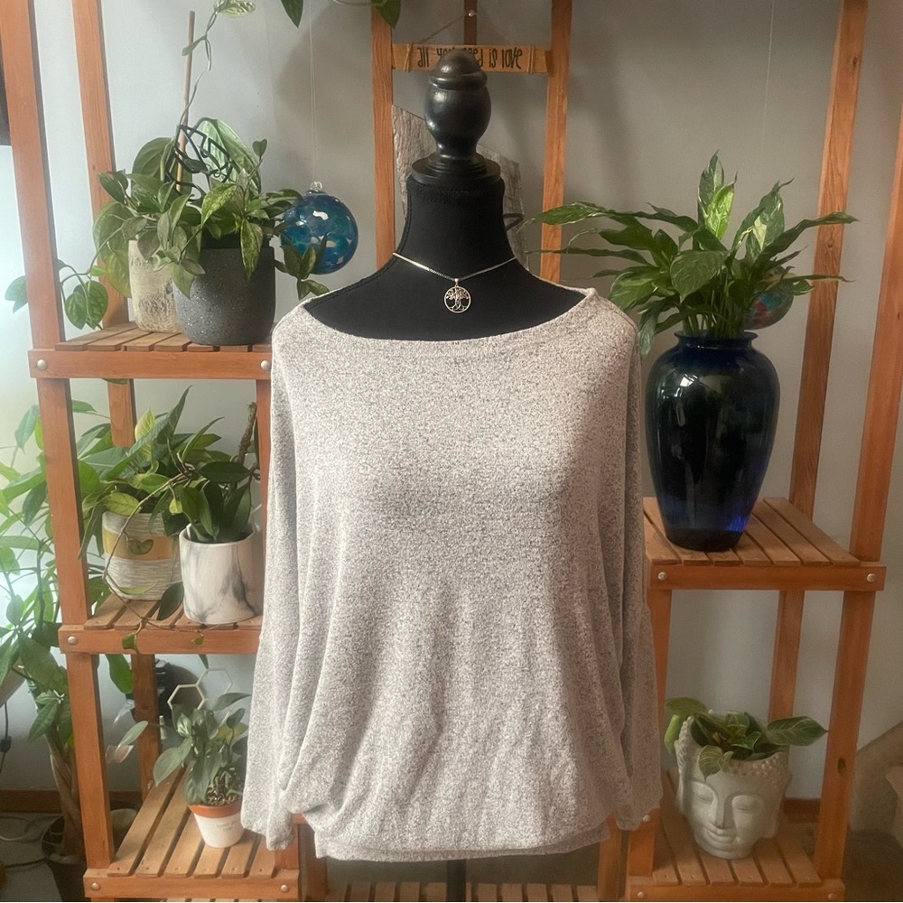 C’est Moi Heather Grey Boatneck Batwing Long sleeve Top